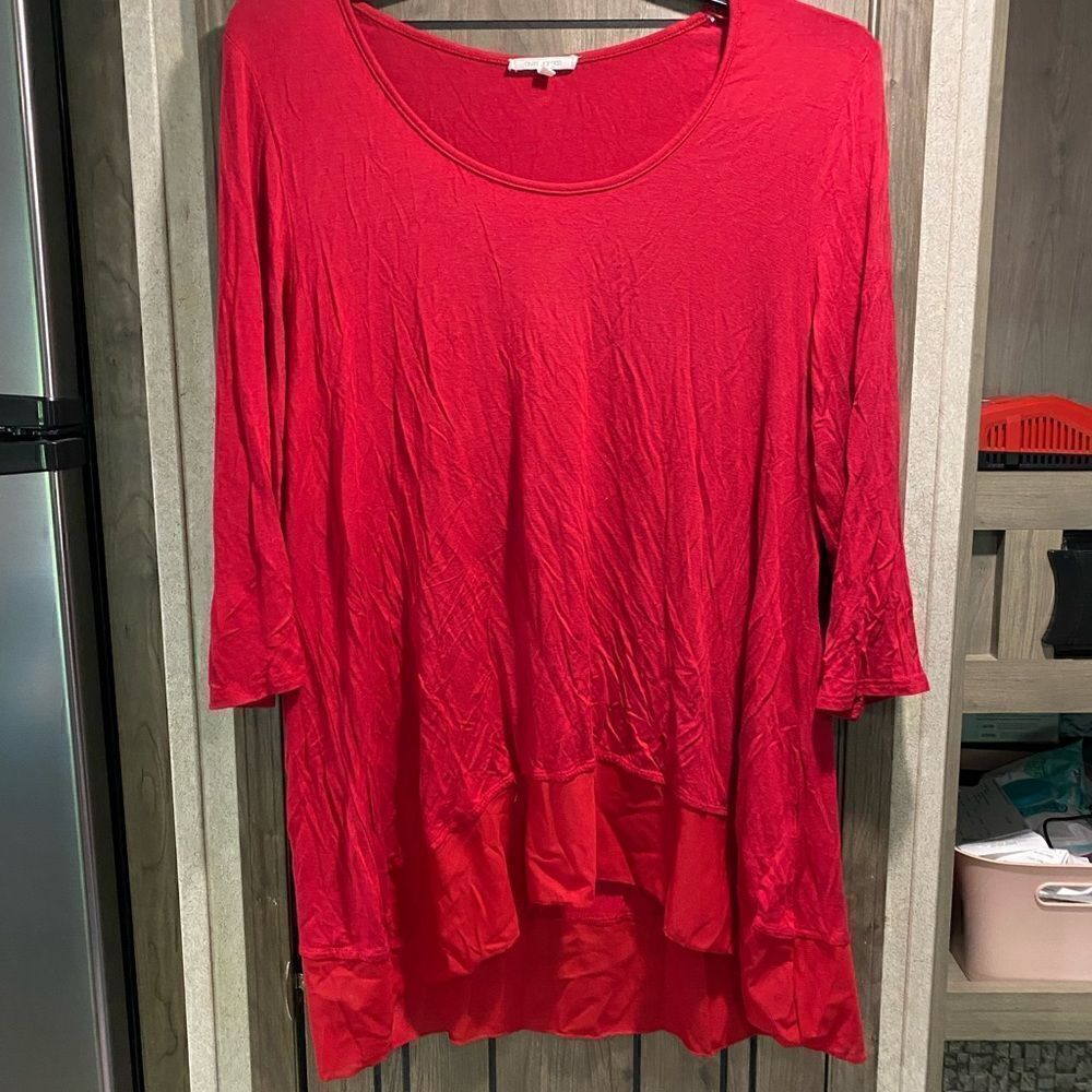 Ava James Women’s 1X Red 3/4 Sleeve Blouse
